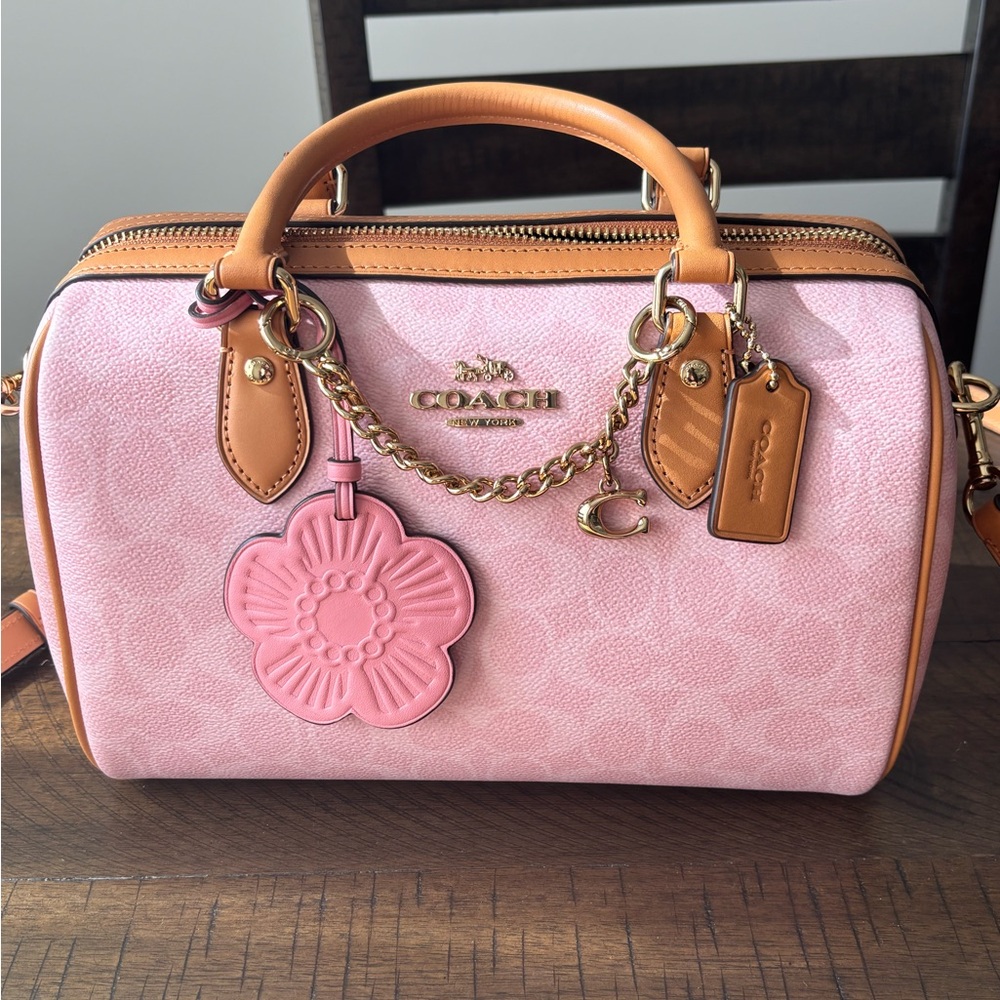 Coach Powder Pink and Brown Signature Satchel Medium Rowan and Snap Wallet NWT - Picture 2 of 9